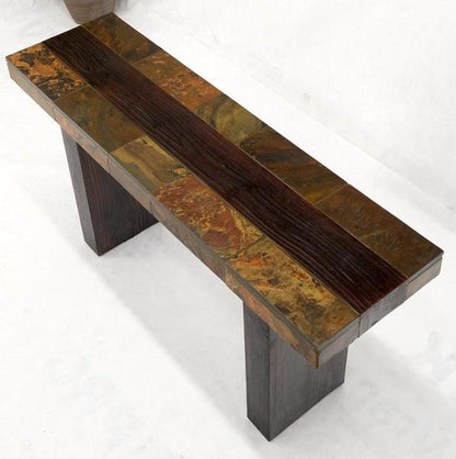 Exotic Rustic Wood & Stone Tile Mid-Century Modern Console Sofa Table