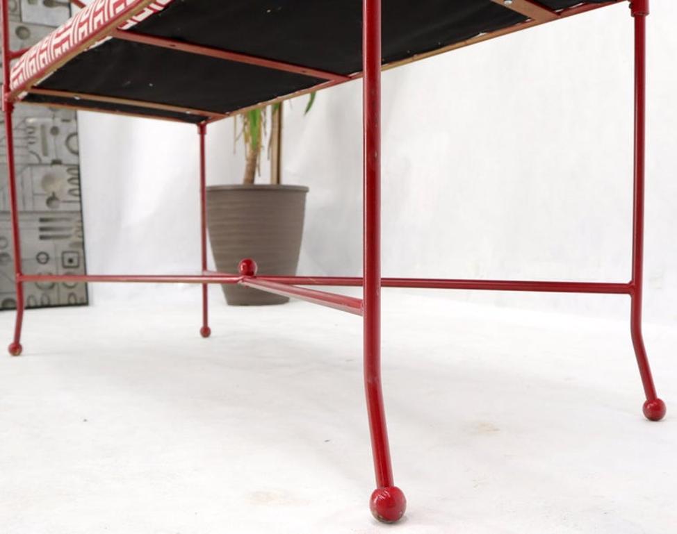 Circa 1960s Wrought Iron Window Bench Fully Restored New Red Lacquer Upholstery