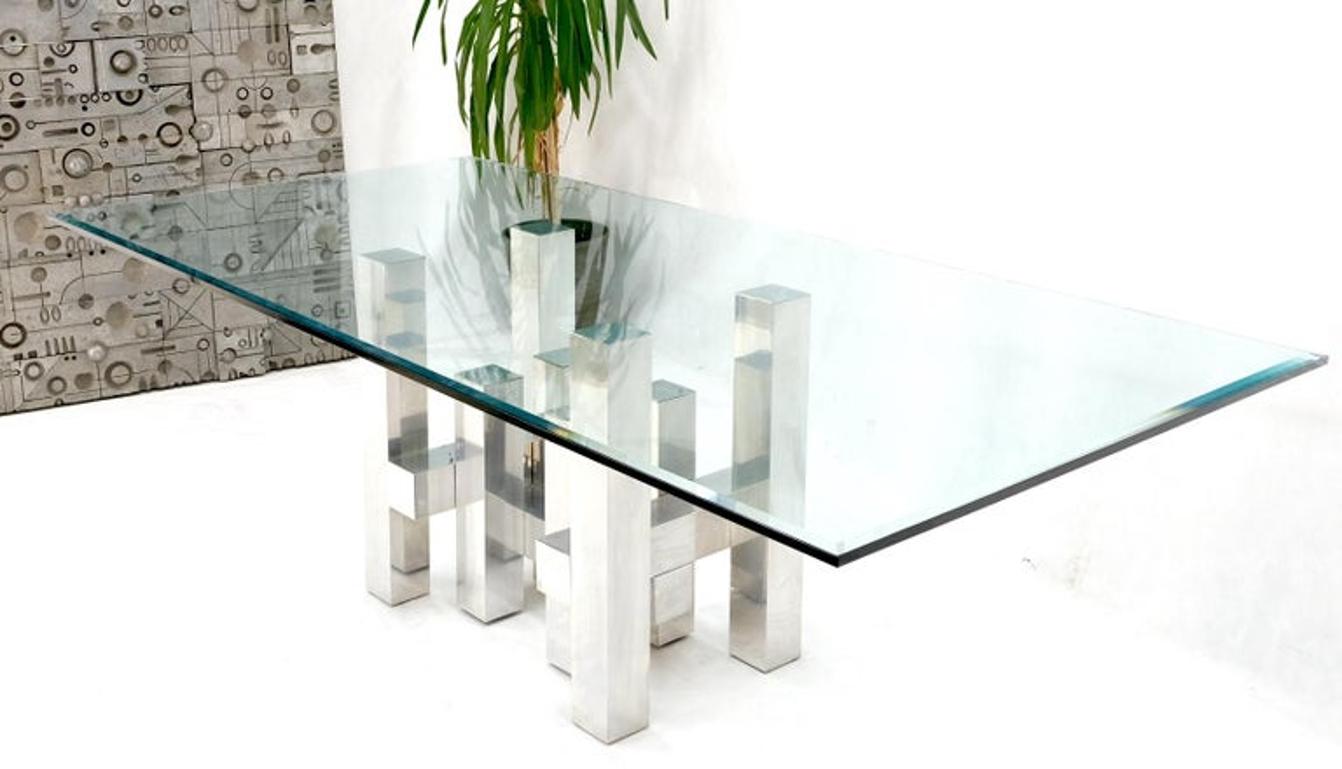 Cityscape Aluminum Base Large Rectangle Glass Top Dining Conference Paul Mayen