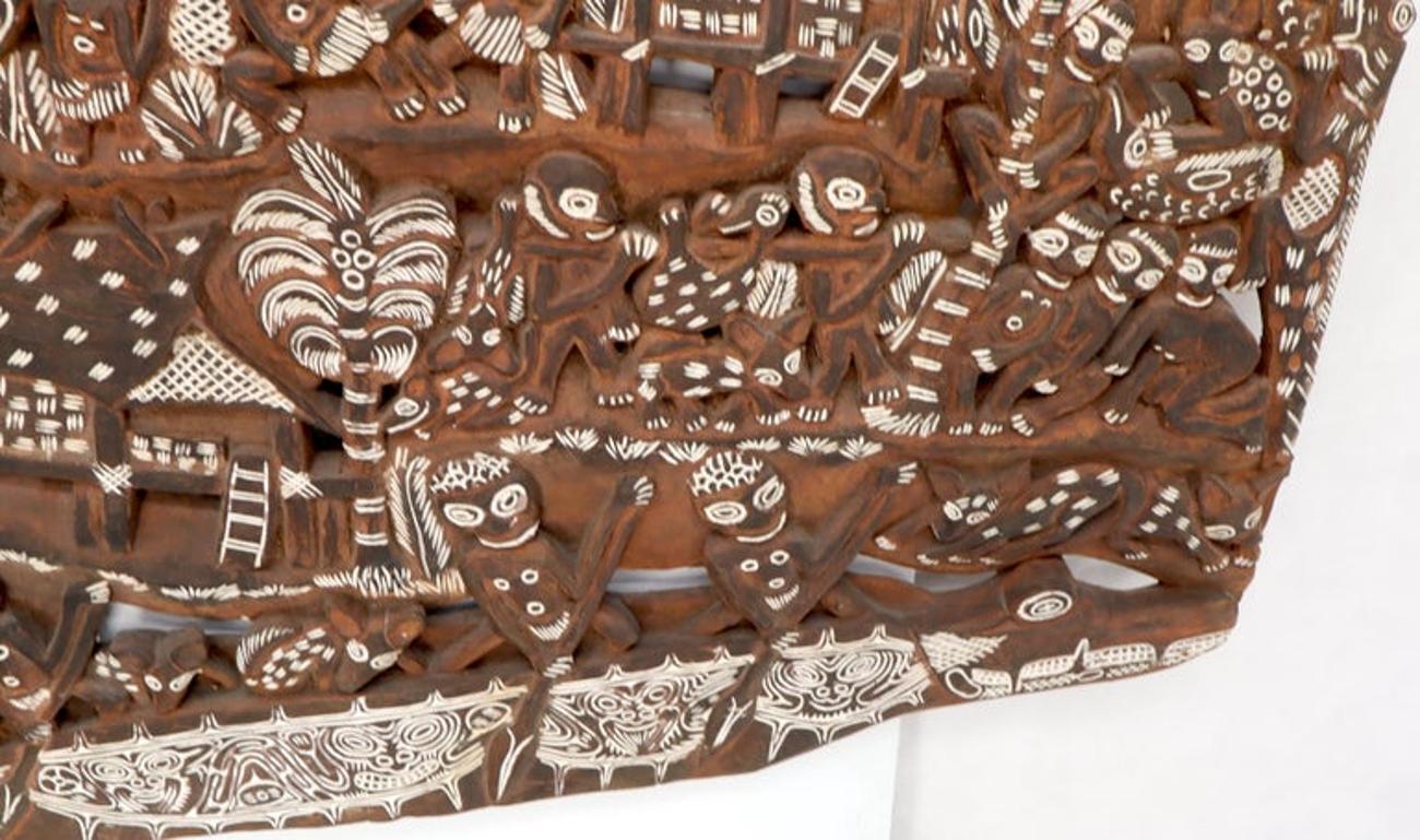 Large Carved Teak Decorative Tribal Wall Art Plaque Sculpture Native People
