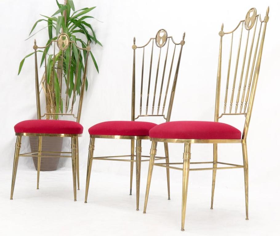 Set of 3 Italian Solid Brass Chiavari Chairs From 1950s New Upholstery