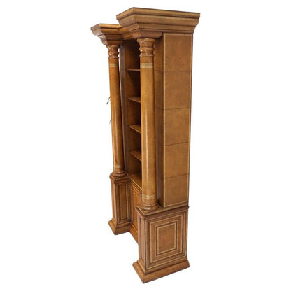 All Wrapped in Tooled Leather Massive Decorative Columns 2 Part Bookcase Hutch