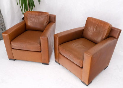 Pair of Brown Tan Leather Lounge Chairs by Coach