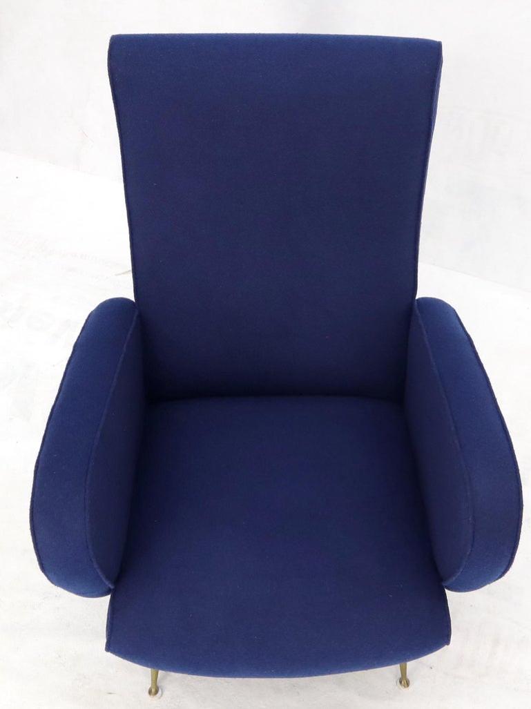 New Navy Blue Upholstery Italian Mid-Century Modern Lounge Chair on Brass Legs