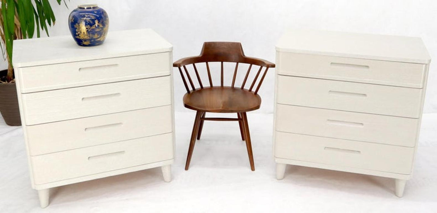 Pair of Restored Solid Oak Cerused White & Grey Finish 4 Drawers Bachelor Chests