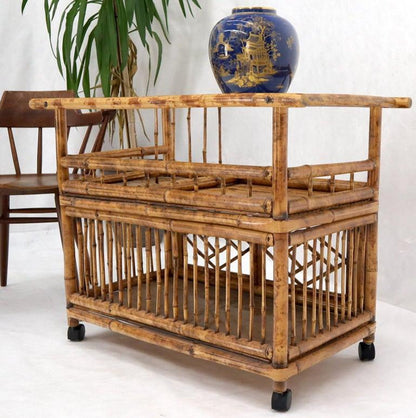 Decorative Burnt Bamboo & Glass Bar Cart