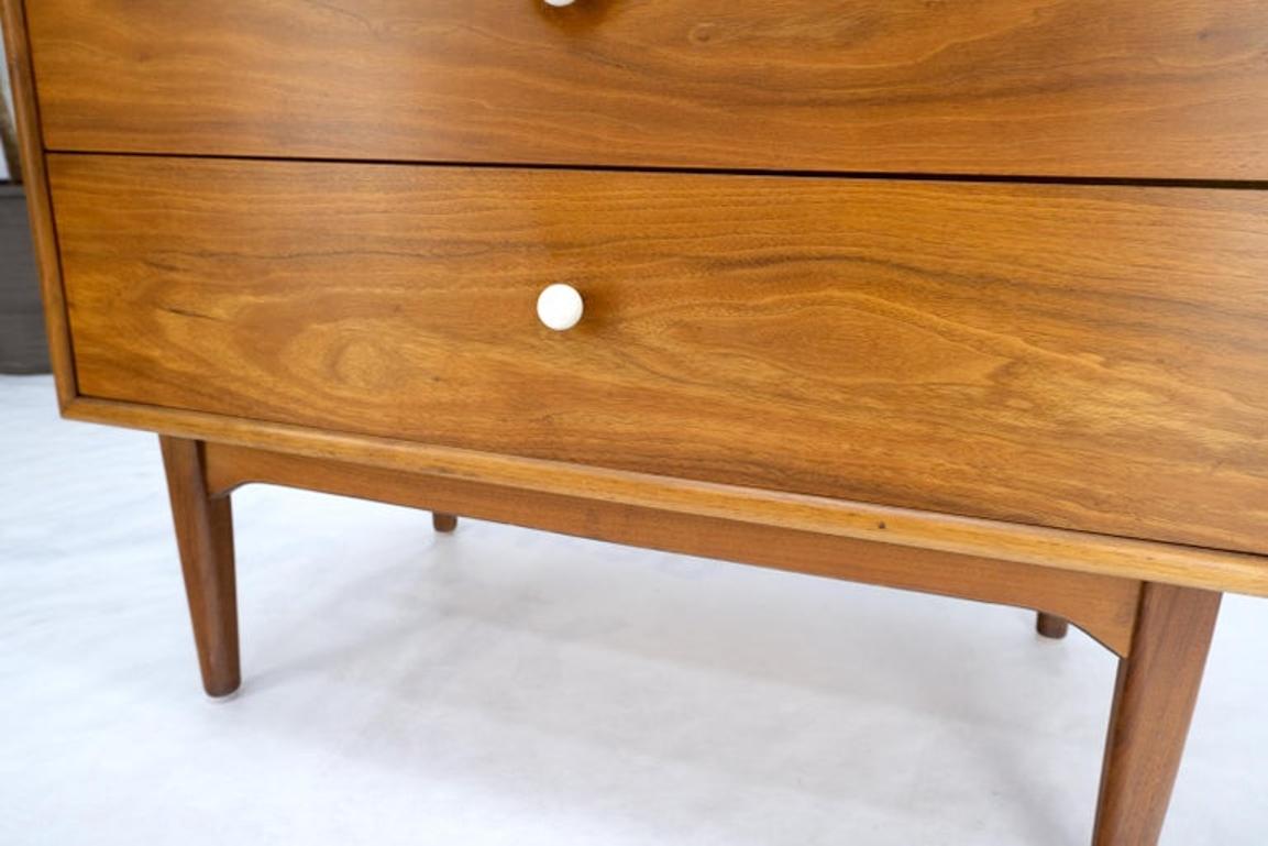 Mid Century 6 Drawers Walnut High Chest Dresser W/ Porcelain Ball Pulls Mint!