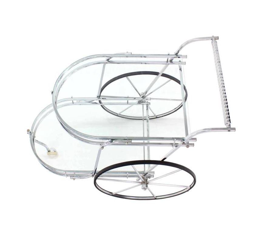 Large Wheel Design Chrome and Glass Tea Bar Cart