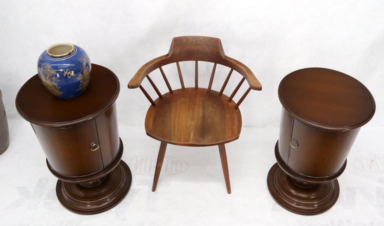 Pair of Round Barrel Shape One Door Compartment End tables Night Stands
