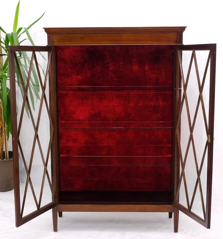 Individual Glass Pane Double Doors Pencil Inlay Flame Mahogany Show Case