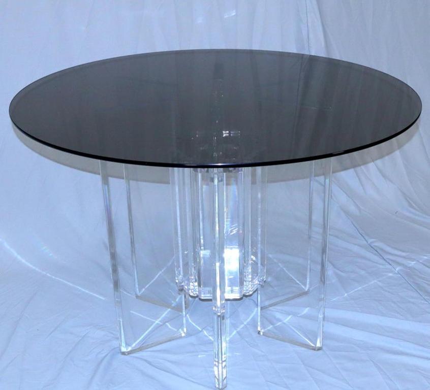 Heavy Massive Lucite Base Round Bronze Smoked Glass Top Dining Conference Table