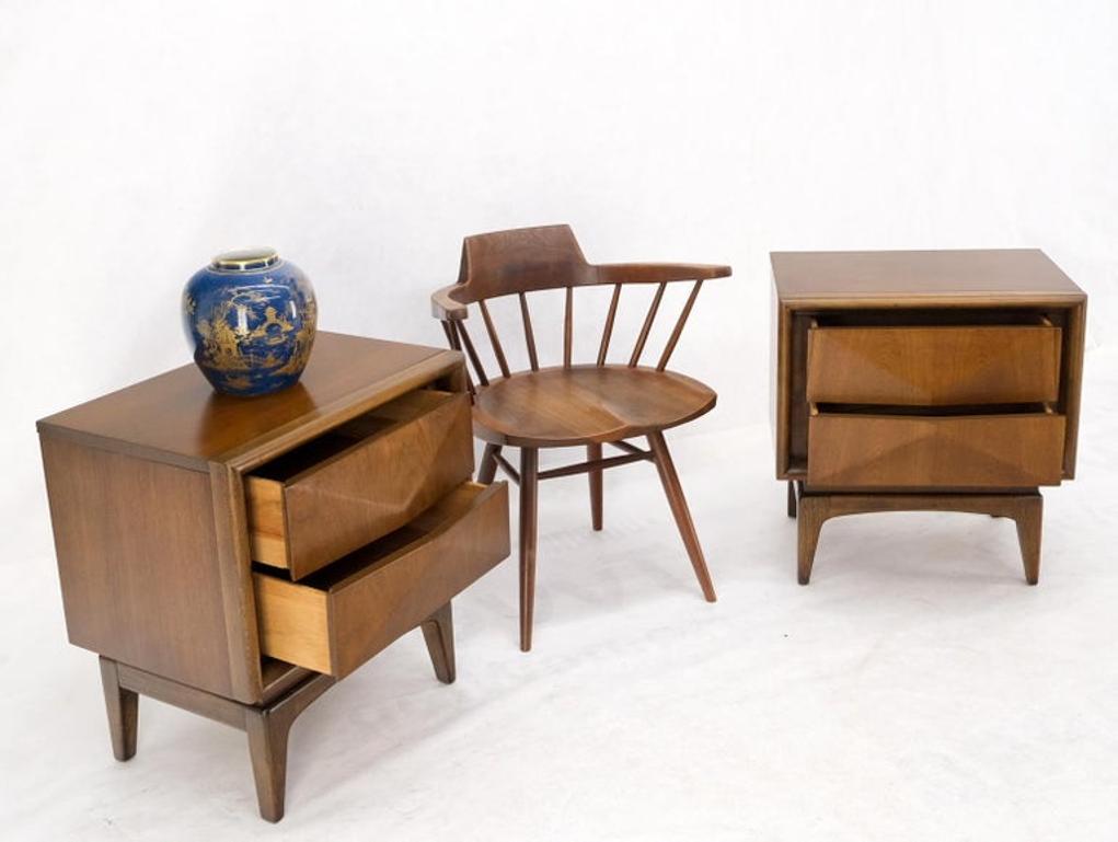 Pair Mid-Century Modern Dimond Front Drawers End Tables Nightstands Stands