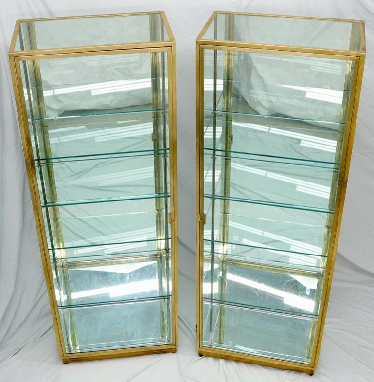 Pair of Solid Brass Studio Made Cube Shape Showcases Cabinets Shelves