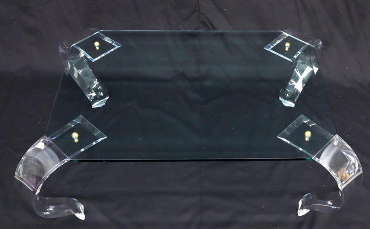 Glass Top Bent Lucite Legs Rectangular Coffee Table