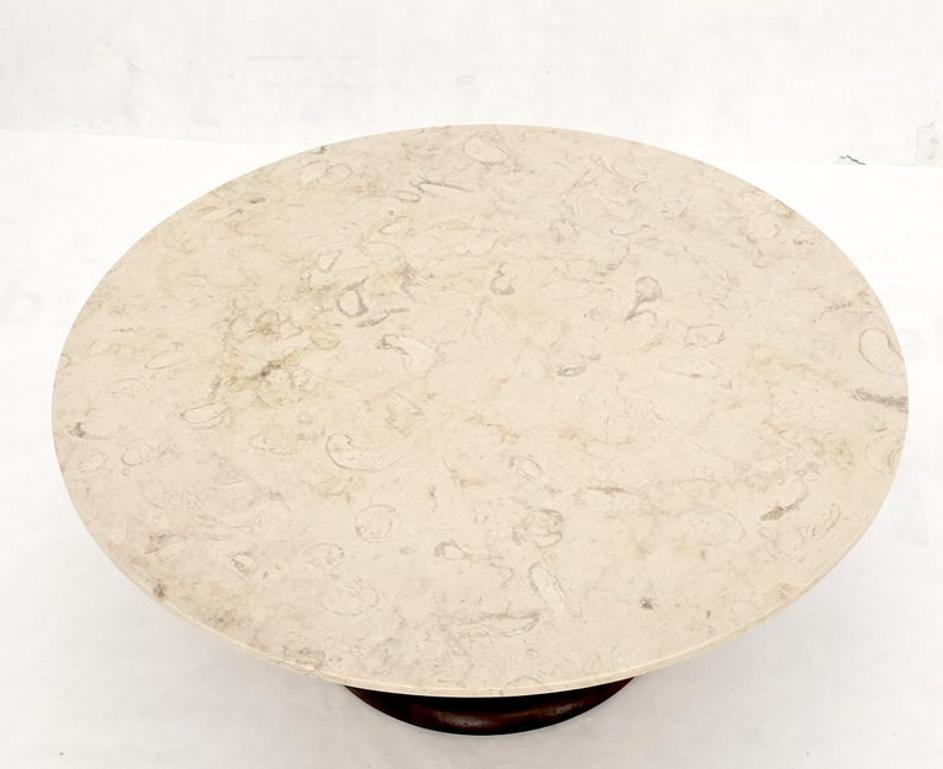 Mid-Century Modern Turned Solid Walnut Base Marble Top Round Coffee Table MINT