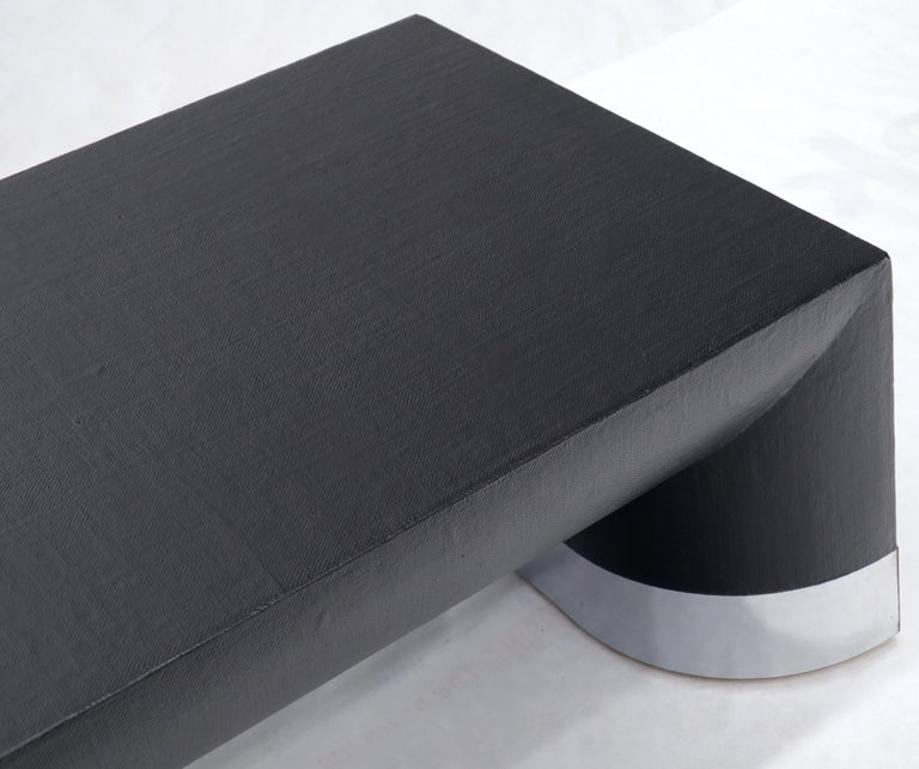 Large Black Lacquer Cloth Covered Chrome Base Rectangular Coffee Table