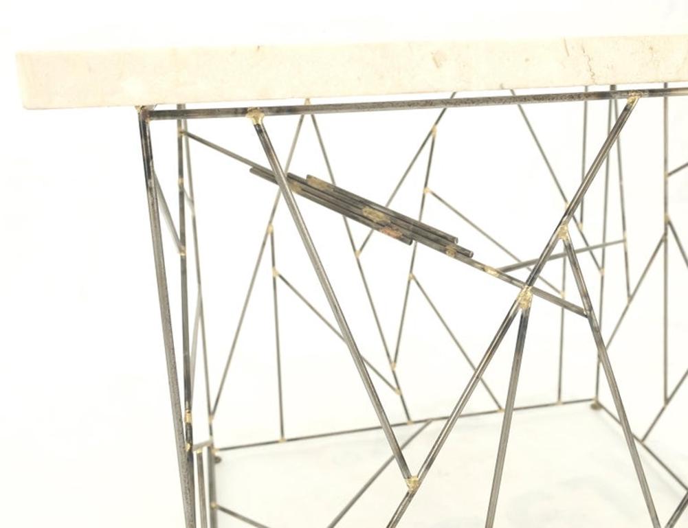 Travertine Top Wire Base Square Side End Table Stand Mid-Century Modern MINT!