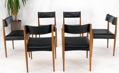 Set of 6 Danish Teak Mid Century Modern Dining Chairs in Black Upholstery