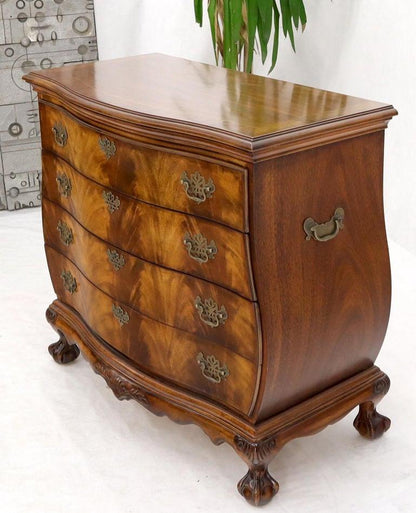 Carved Ball and Claw Feet Flame Mahogany Book Matched Dresser Bachelor Chest