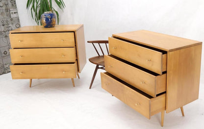 Pair of Refinished Paul McCobb Three Drawers Dressers Planner Group Tapered Legs
