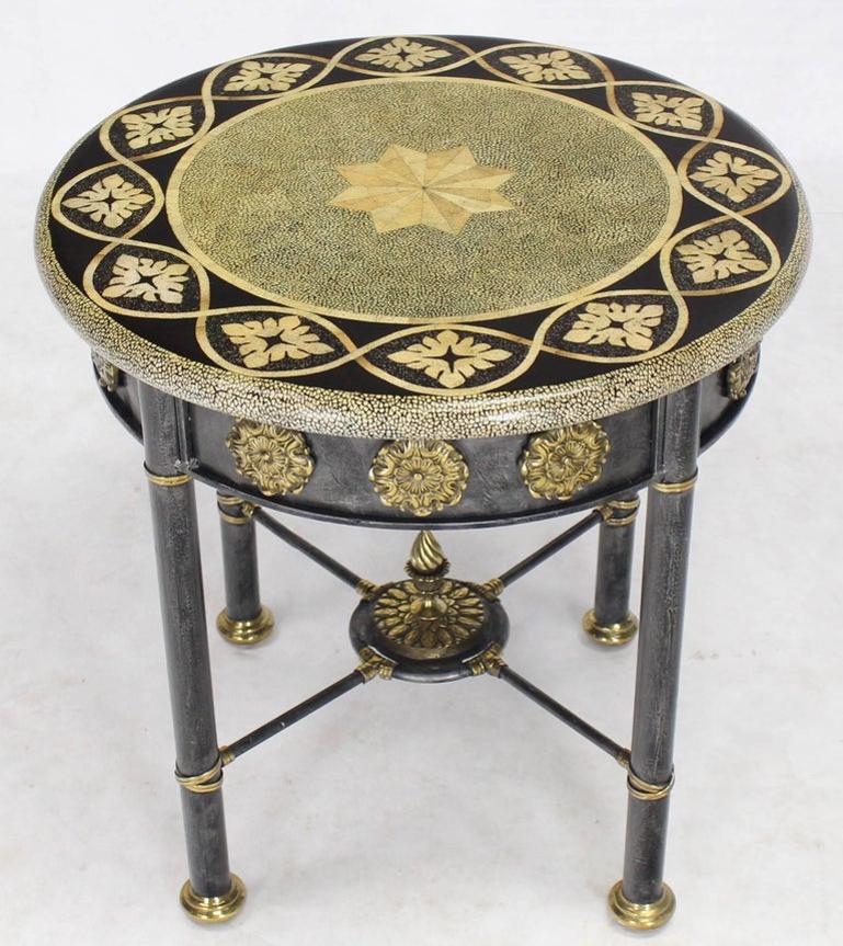 Round Faux Egg Shell Decorated Bronze Ormolu Decorated Round Gueridon Table