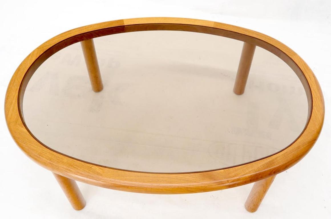 Danish Mid-Century Modern Oval Coffee Table with Smoked Glass Top