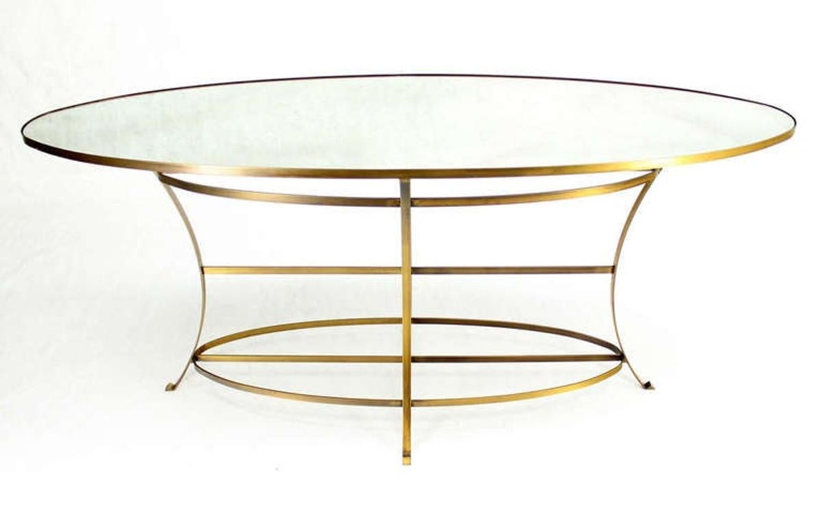 EstablishedLines Large Brass Oval Mirrored Top 39"h Bar Hight Table Display Center Console MINT!