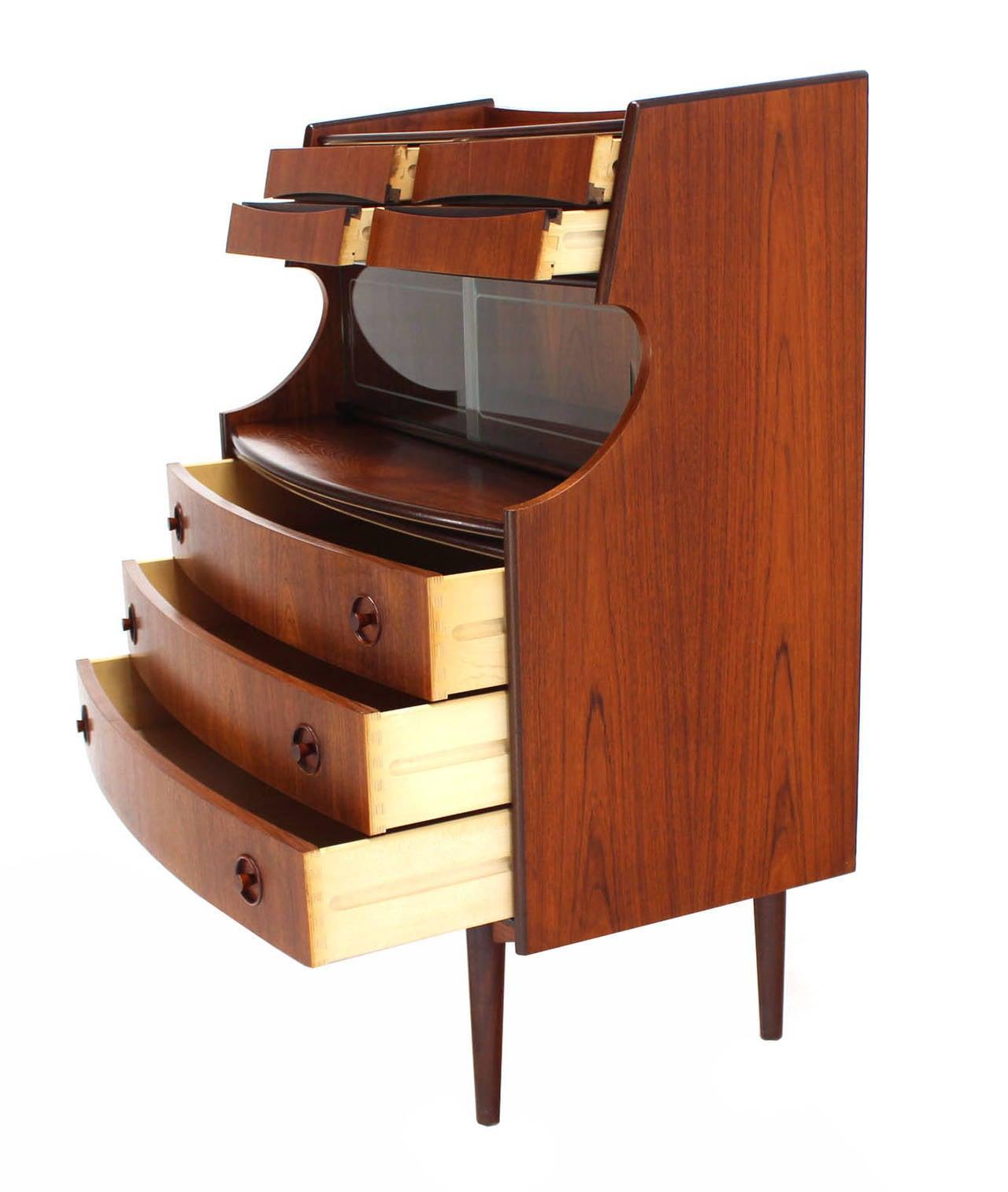 EstablishedLines Danish Teak Pull Out Desk Secretary Desk Bachelor Chest Bookcase Bow Front MINT!