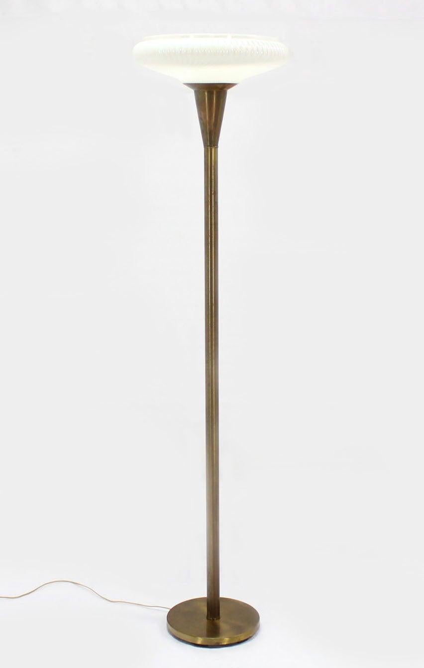 Brass Base with Iridescent Shell Scallop Edge Shade Floor Lamp Torchere MINT!