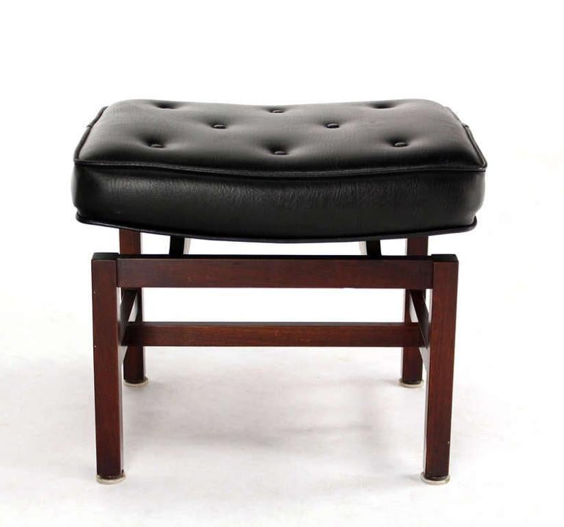 EstablishedLines Mid-Century Modern Black Vinyl Upholstered Oiled Walnut Bench by Risom