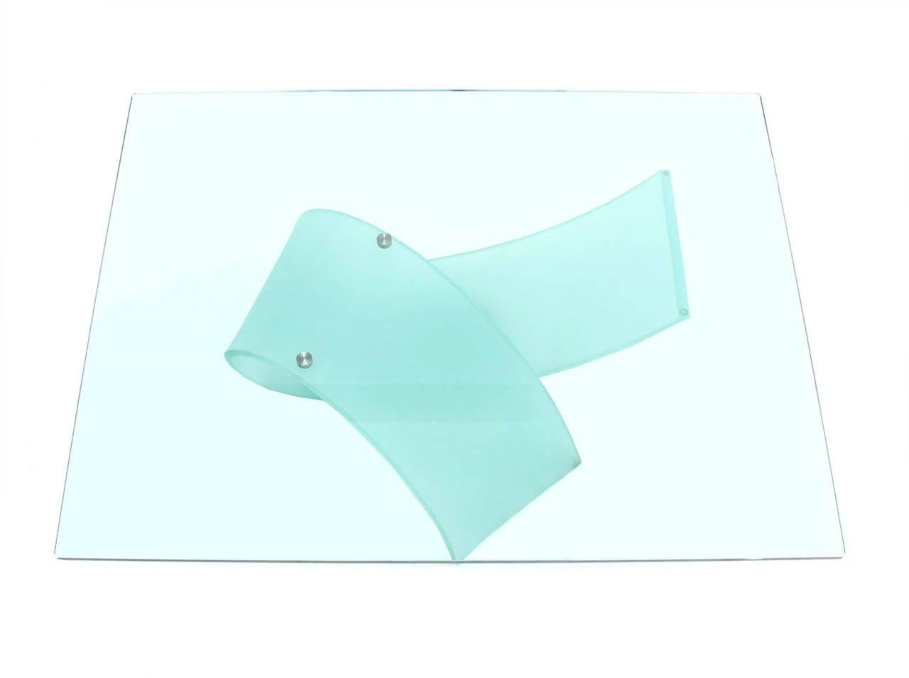 Italian Frosted Glass Ribbon Base Square Glass Top Rectangle Coffee Table MINT!
