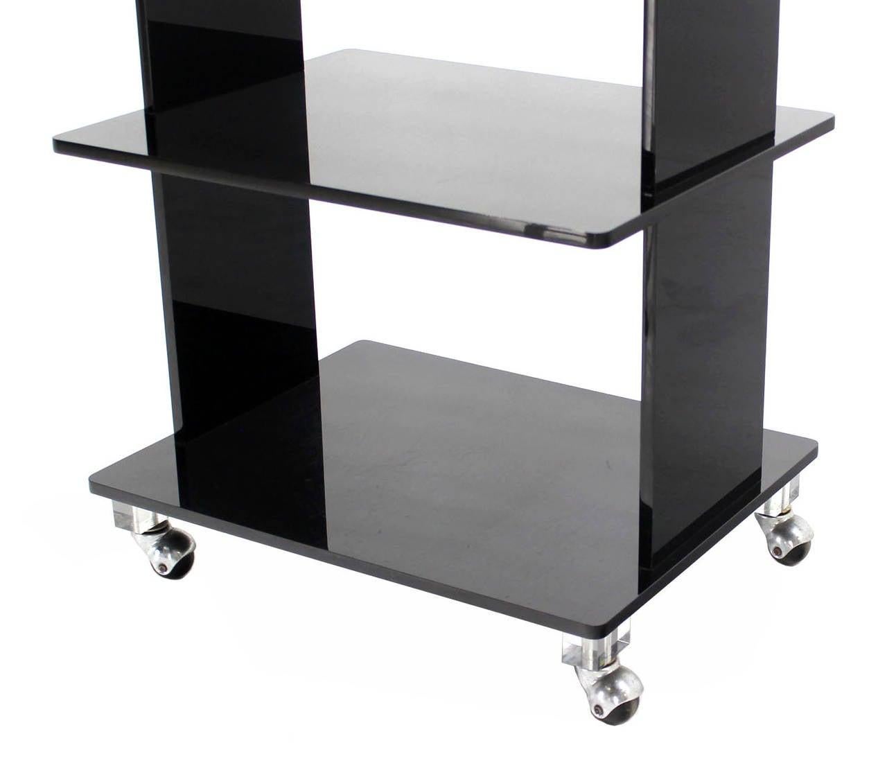 EstablishedLines Smoked Lucite Rolling 3 Level Tier Cart Serving Side End Table Stand on Wheels