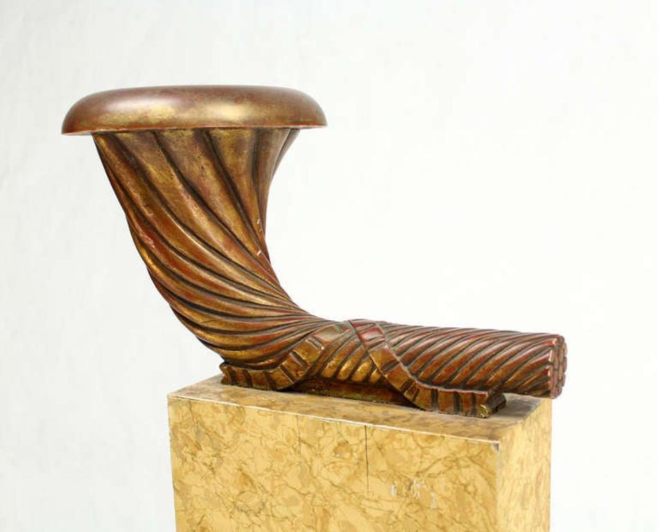 EstablishedLines Art Deco Carved Horn Shape on Scallop Woden Pedestal Floor Lamp Base