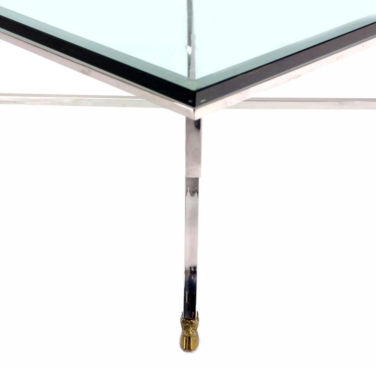 EstablishedLines Italian 3/4" Glass Top Square Coffee Table Chrome Brass Hoof Feet Base MINT!