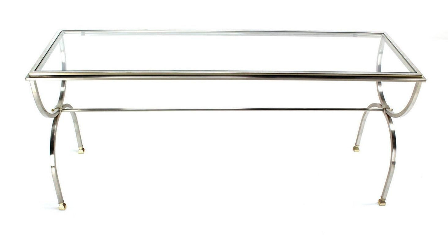 EstablishedLines Chrome Brass U Shape Base Glass Top Long Rectangle Console Sofa Table MINT!