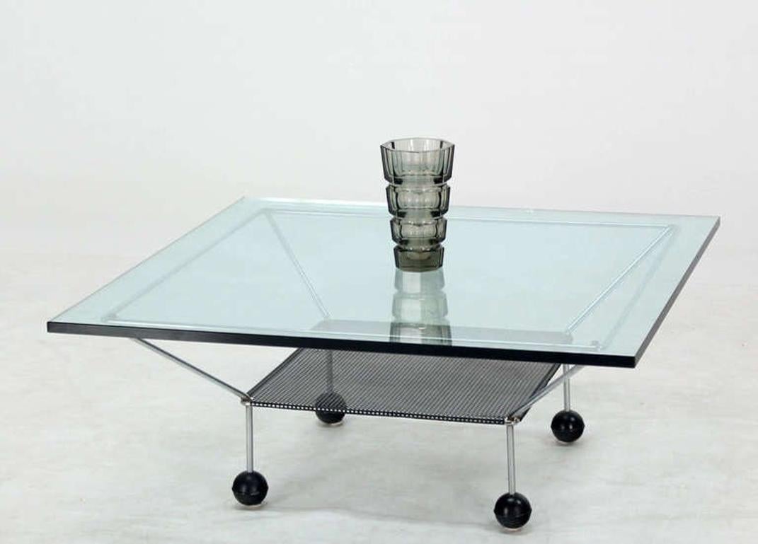 EstablishedLines Mid Century Modern Square Glass Top Coffee Table Atomic Round Ball Shape Legs