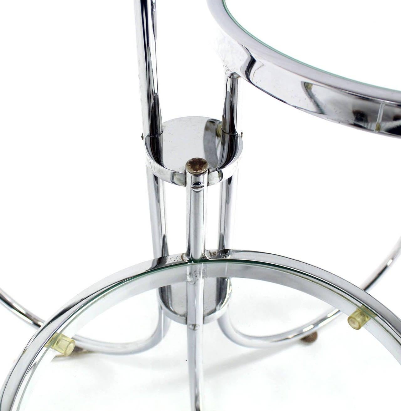 Mid Century Modern Chrome Base Floor Lamp w/ Three Circular Built Stand Tables