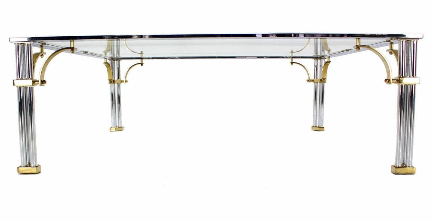 EstablishedLines Large Square Italian Mid Century Modern Brass Chrome Glass Top Coffee Table MINT