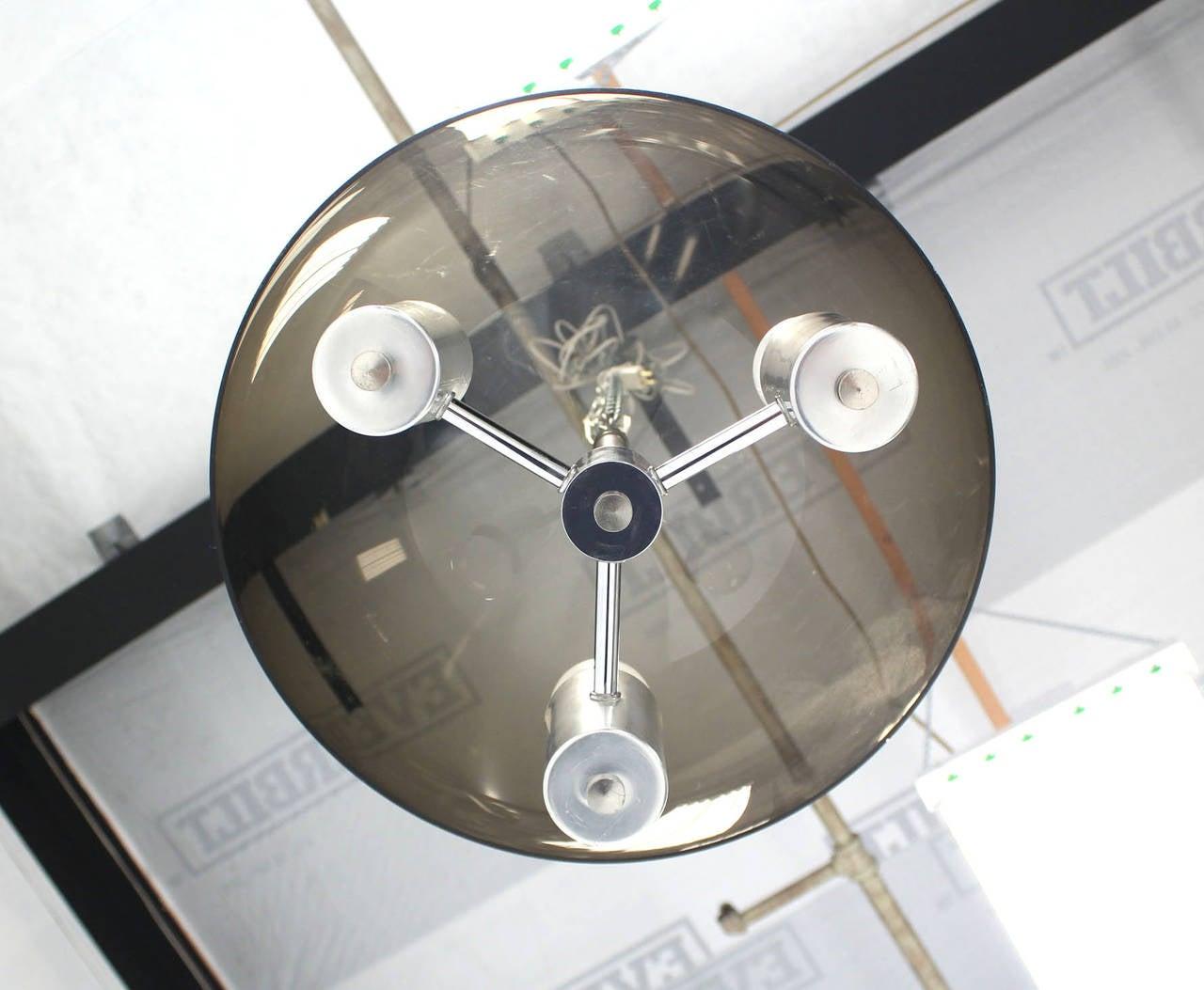 EstablishedLines Smoked Lucite Dome Shape Shade Chrome Mid Century Modern 3 Bulb Light Fixture