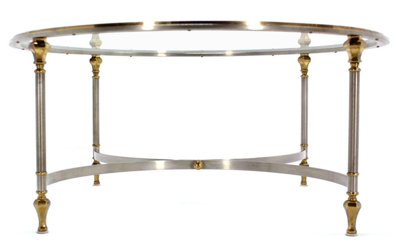 EstablishedLines Italian Mid Century Modern Round Chrome Brass Glass Top Center Coffee Table MINT