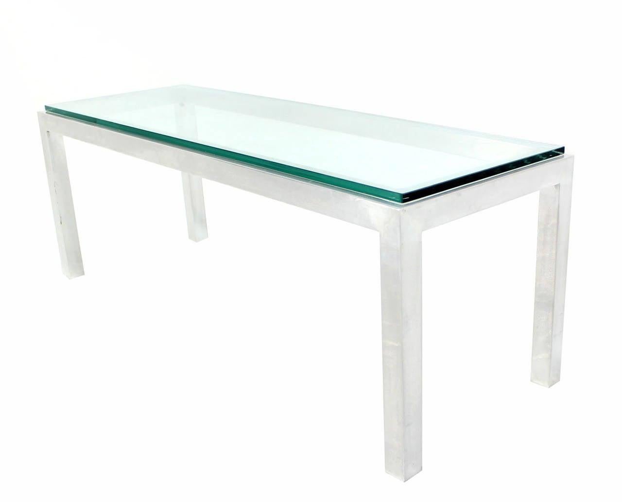 Square Aluminum Profile Metal Frame Glass Top Coffee Side Table Long Rectangle