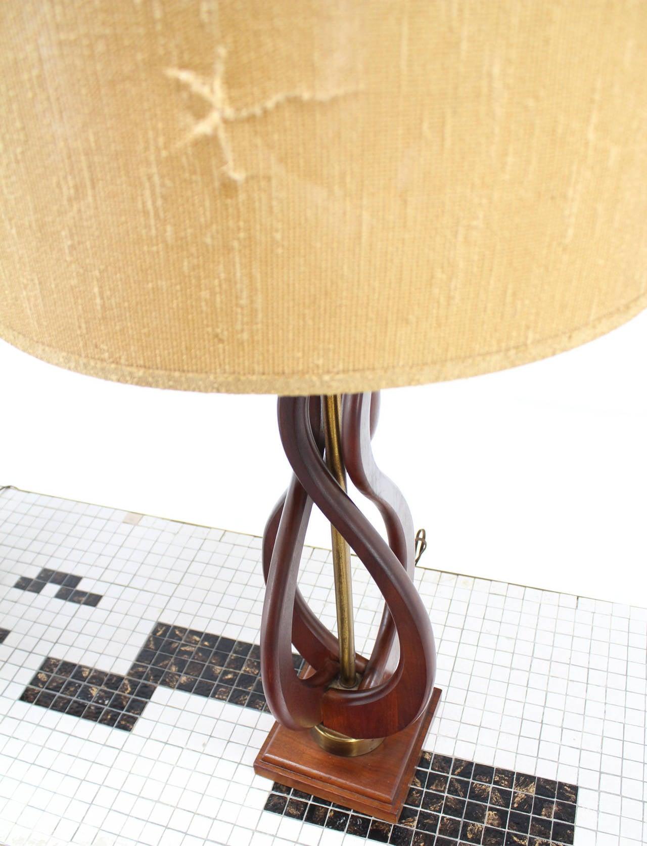 EstablishedLines Pair of Mid Century Modern Sculptural Flame Motive Oiled Walnut Table Lamps MINT