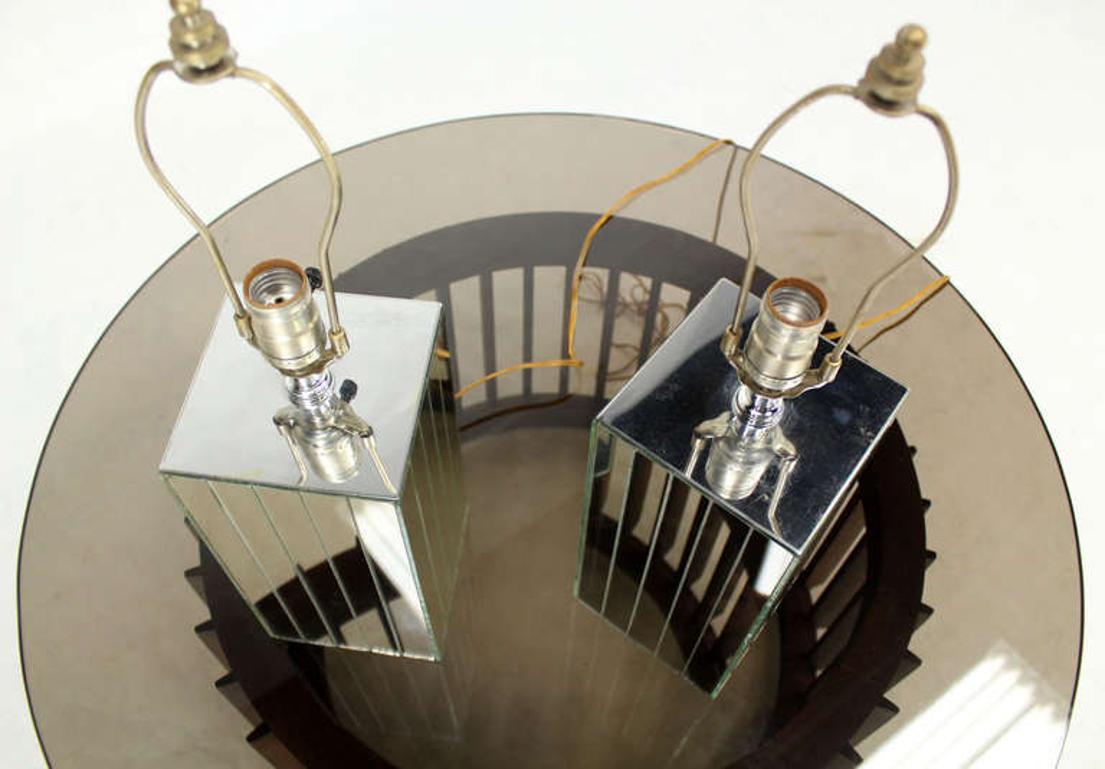 EstablishedLines Pair of Square Sky Scraper Shape Mid-Century Modern Mirrored Table Lamps MINT!
