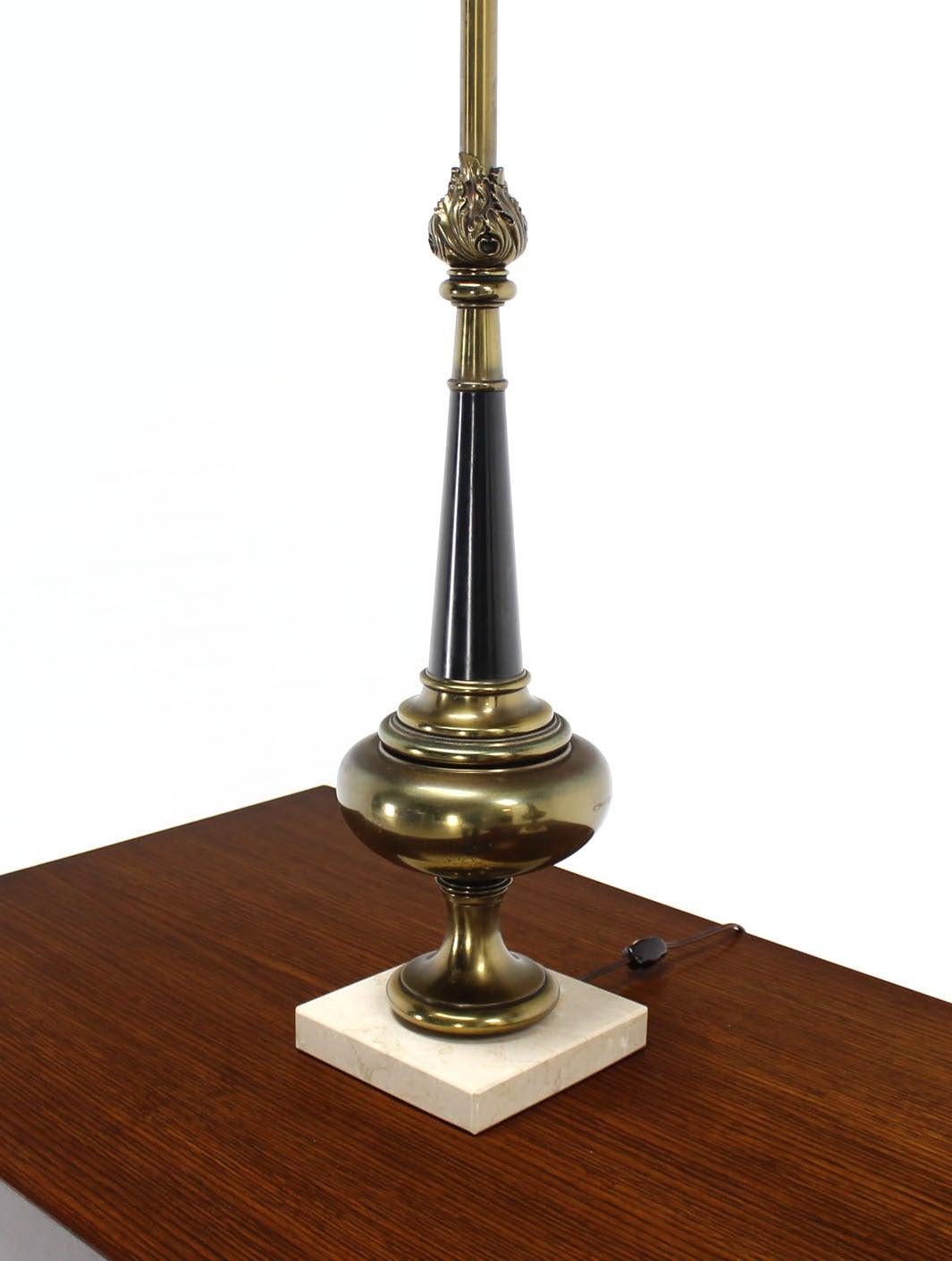 EstablishedLines Pair Mid Century Modern Stiffel Brass Finial Shape Table Lamps Marble Bases MINT