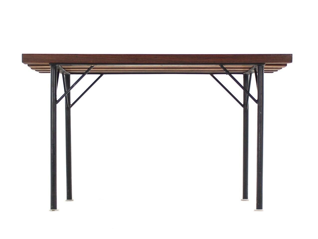 EstablishedLines Solid Rosewood Small Compact Mid Century Modern Slat Bench Black Metal Base MINT