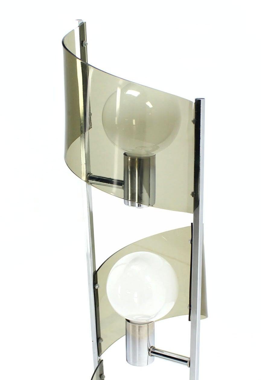 EstablishedLines Mid Century Modern Large Chrome Smoked Lucite Ribbon Shade Table Floor Lamp