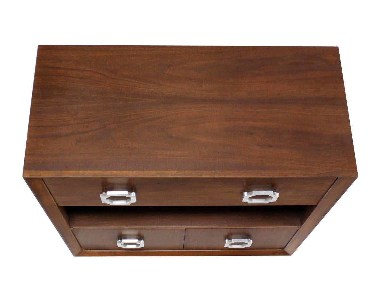 EstablishedLines Oiled Medium Walnut Mid Century Modern Art Deco Drop Down Desk Secretary Cabinet