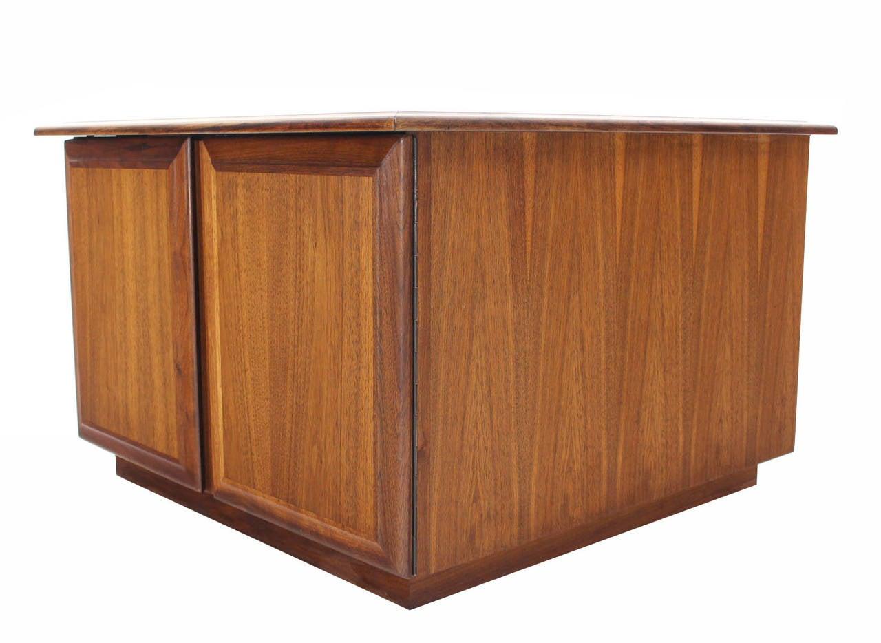 EstablishedLines Mid Century Modern Double Door Cabinet Cube Shape Walnut End Side Lamp Table