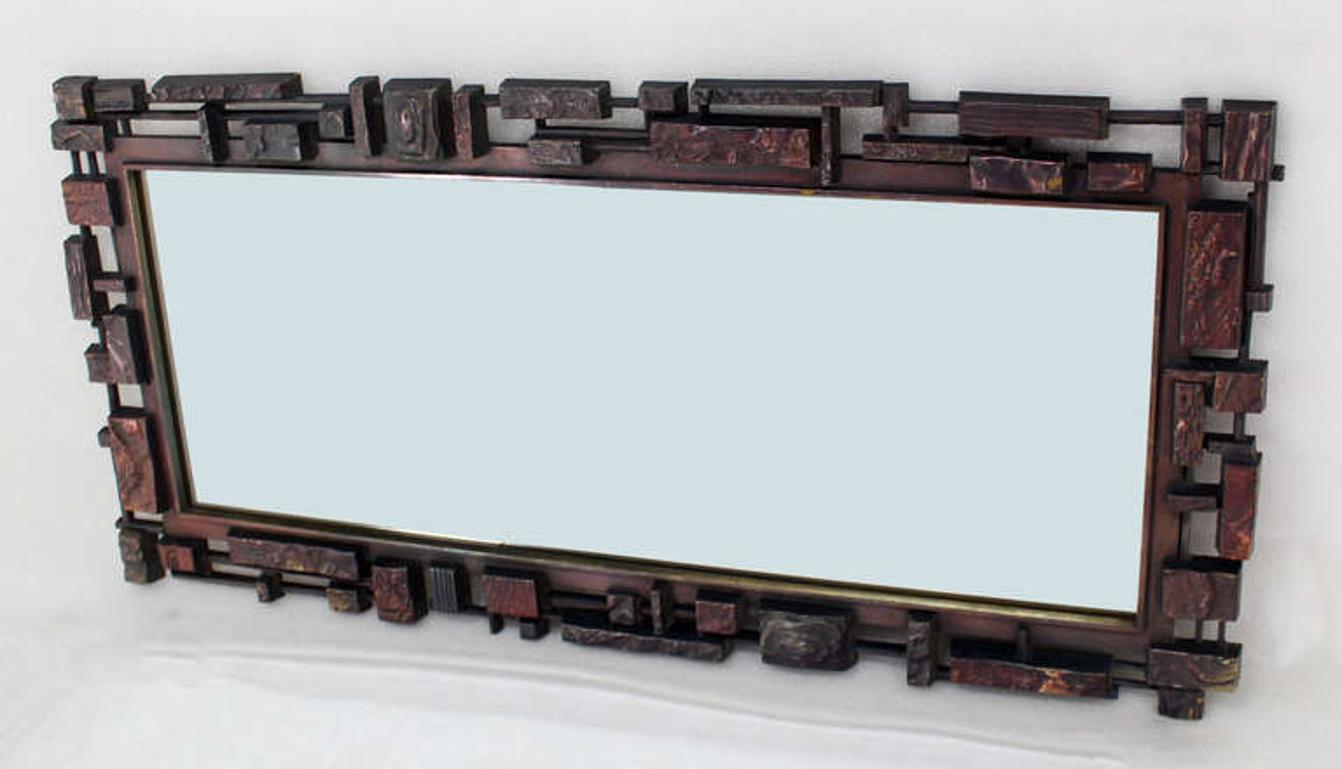 Rectangle Mid Century Modern Cityscape Brutalist Style Frame Wall Mirror MINT!