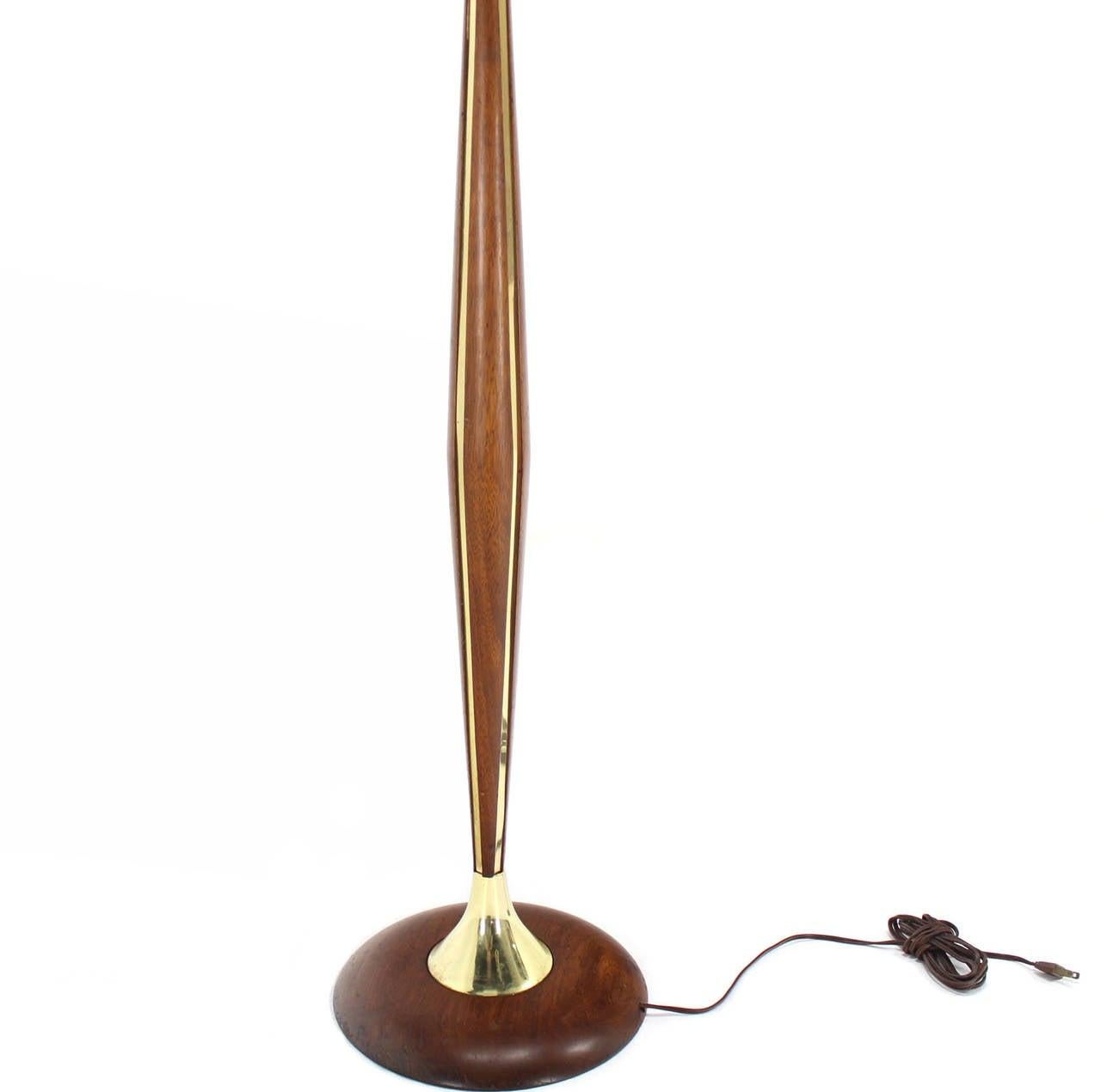 EstablishedLines 1970's Round Solid Oiled Walnut Brass Trims Base Mid Century Modern Floor Lamp